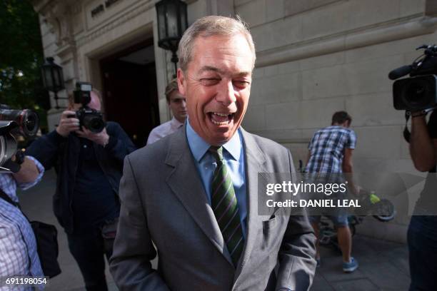 And former UKIP leader, Nigel Farage gestures in Westminster in central London on June 1, 2017. British politician Nigel Farage on June 1 dismissed a...