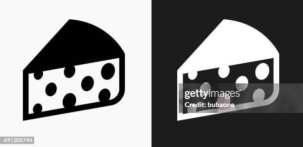 cheese icon on black and white vector backgrounds - cheese selection stock illustrations