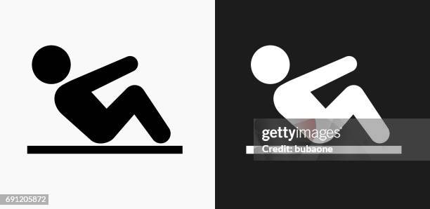 stockillustraties, clipart, cartoons en iconen met crunches pictogram op zwart-wit vector achtergronden - sit ups