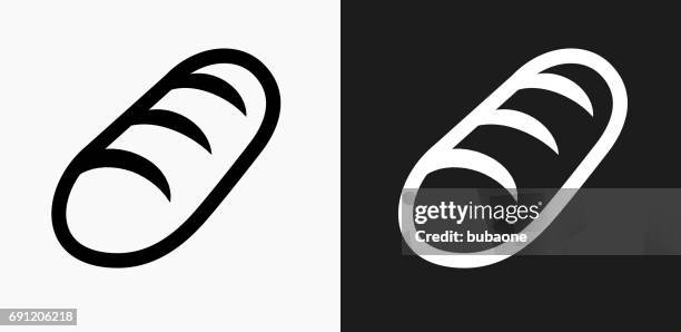 bread icon on black and white vector backgrounds - bread roll white background stock illustrations