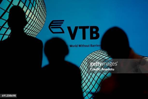 Bank signs at the ExpoForum Convention and Exhibition Centre ahead of the 2017 St Petersburg International Economic Forum, in St Petersburg, Russia,...