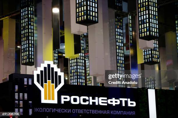 Rosneft signs at the ExpoForum Convention and Exhibition Centre ahead of the 2017 St Petersburg International Economic Forum, in St Petersburg,...