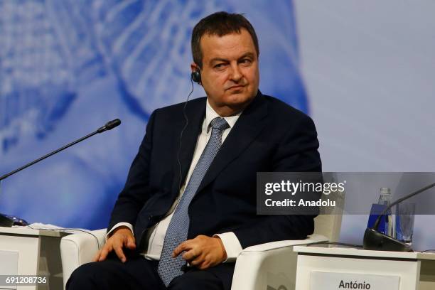 Serbia's Foreign Minister Ivica Dacic speaks during panel at the 2017 St Petersburg International Economic Forum, in St Petersburg, Russia, on June...