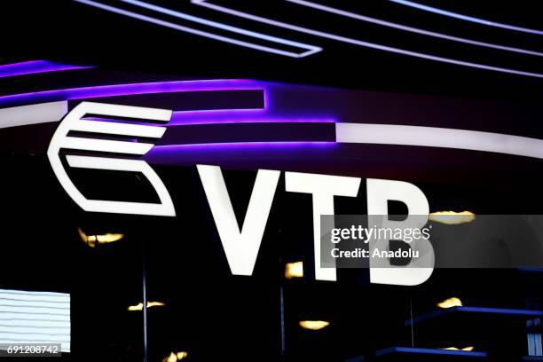 Bank signs at the ExpoForum Convention and Exhibition Centre ahead of the 2017 St Petersburg International Economic Forum, in St Petersburg, Russia,...