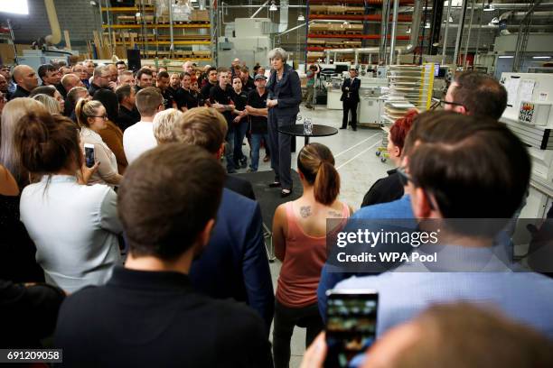 Britain's Prime Minister Theresa May attends an election campaign event at Ultima Furniture on June 1, 2017 in Pontefract, United Kingdom. All...