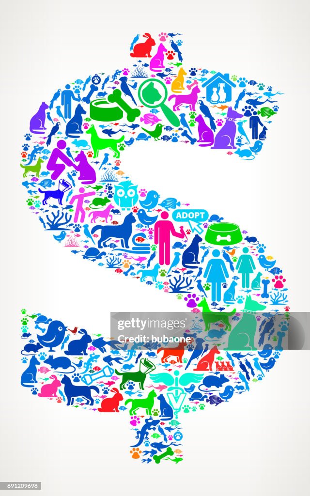 Dollar Pets and Domestic Animals Vector Icons Background