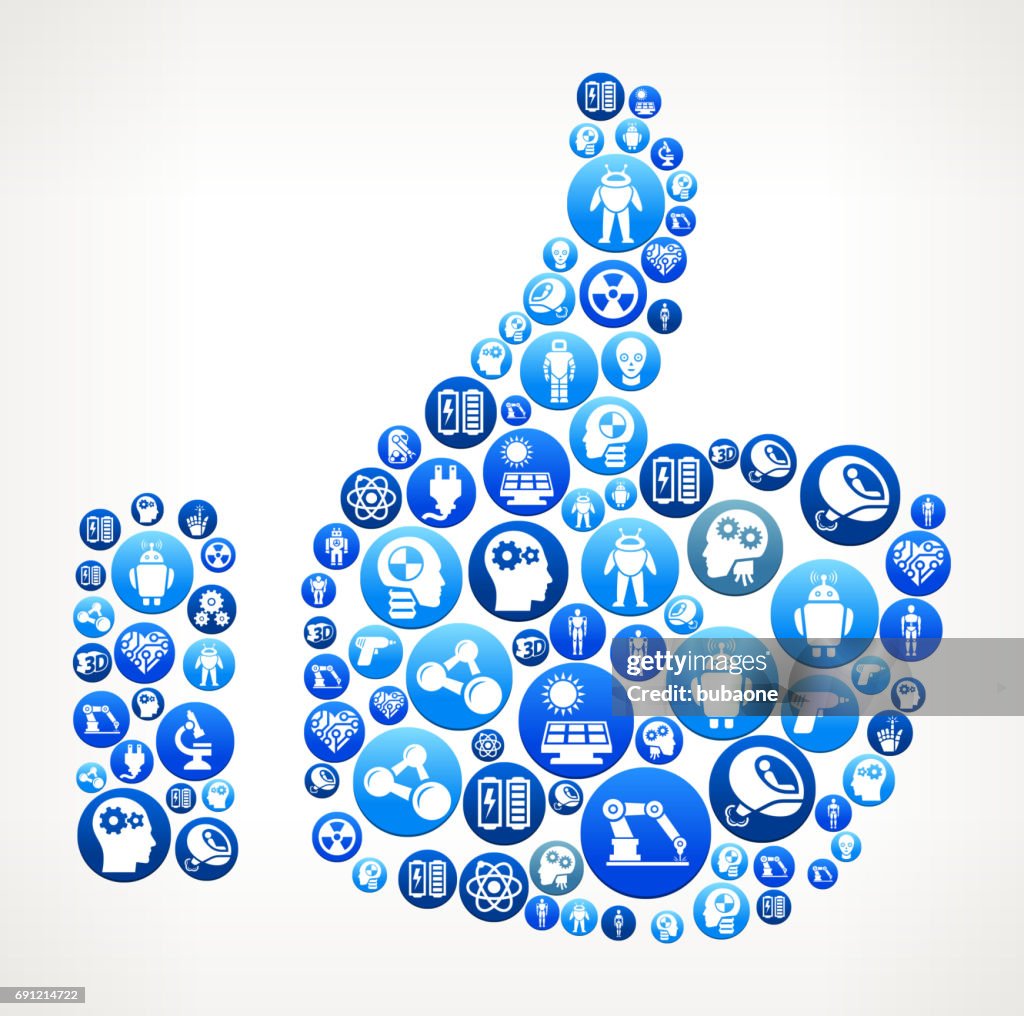 Thumbs Up Robots and Robotics Vector Button Pattern