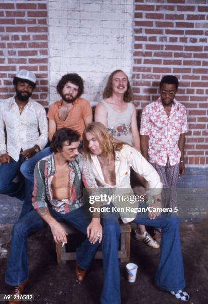 The Allman Brothers Band are photographed at home in August 1975. CREDIT MUST READ: Ken Regan/Camera 5 via Contour by Getty Images.