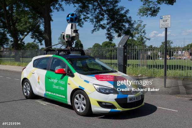 Google Street View mapping car drives alongside a public park in the borough of Lambeth,on 1st June 2017, in south London, England.