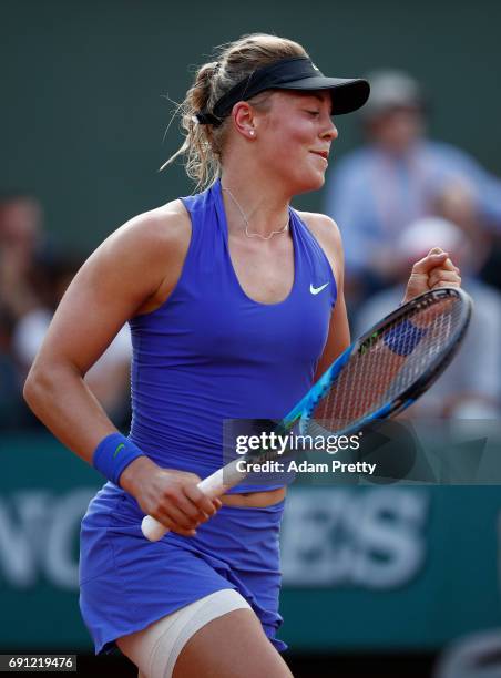 Carina Witthoeft of Germany celebrates victory during the ladies singles second round match against Pauline Parmentier of France on day five of the...