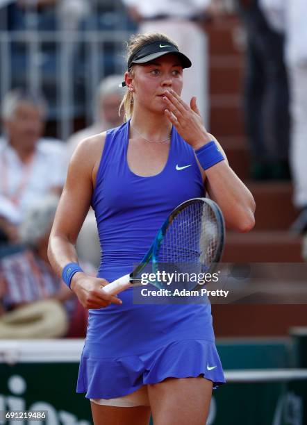 Carina Witthoeft of Germany celebrates victory during the ladies singles second round match against Pauline Parmentier of France on day five of the...