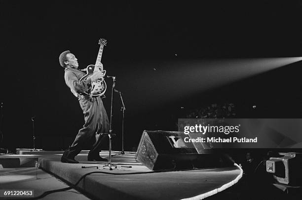 American singer-songwriter and guitarist George Benson performing on stage, November 1986.