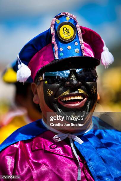 Dancer takes part in the religious parade within the Corpus Christi festival in Pujili on June 01, 2013 in Pujili, Ecuador. Every year in June,...