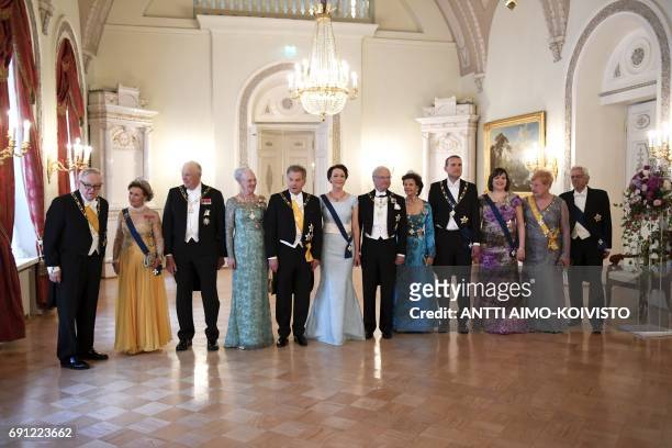 Former President of Finland, Martti Ahtisaari, Queen Sonja of Norway, King Harald V of Norway, Queen Margrethe of Denmark, President of Finland Sauli...