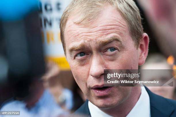 Liberal Democrat leader Tim Farron takes part in the rally at the Shiraz Mirza Community Hall after visiting Kingston Hospital and meeting staff...