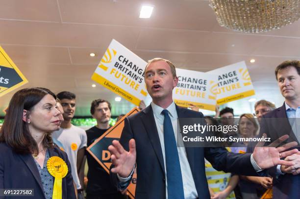 Liberal Democrat leader Tim Farron , the party's candidate for Richmond Park Sarah Olney and Nick Clegg , the former leader of the party take part in...