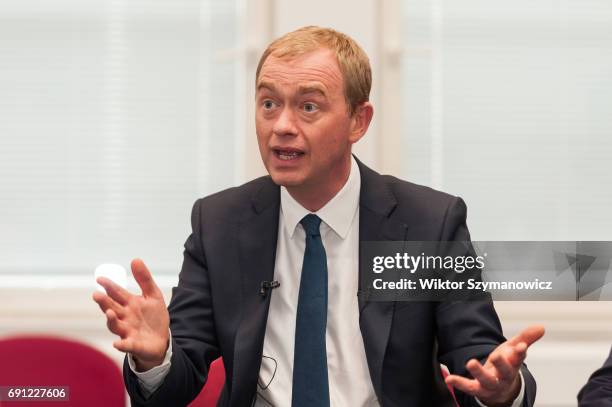 Liberal Democrat leader Tim Farron visits Kingston Hospital to meet staff members from the EU as he campaigns for the General Election 2017 on June...