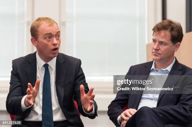 Liberal Democrat leader Tim Farron and Nick Clegg , the former leader of the party visit Kingston Hospital to meet staff members from the EU in the...