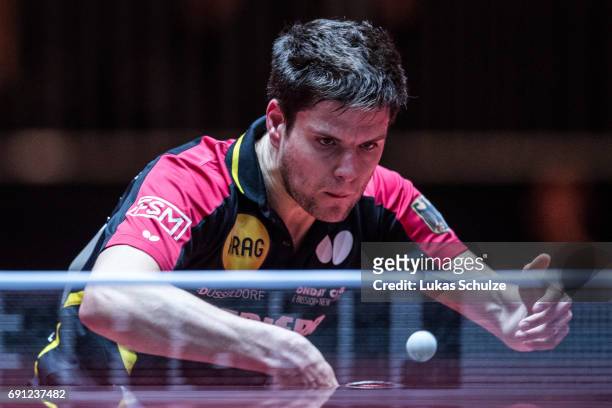 Dimitrij Ovtcharov of Germany competes at Table Tennis World Championship at Messe Duesseldorf on June 01, 2017 in Dusseldorf, Germany.