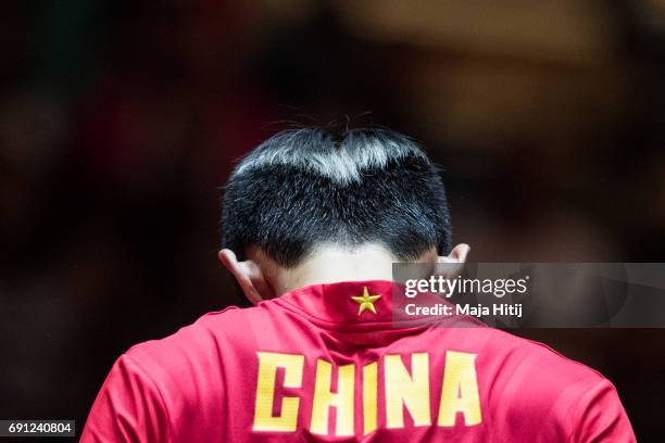 Jike Zhang of China competes during Men Single 2. Round at Messe Duesseldorf on June 1, 2017 in Dusseldorf, Germany.