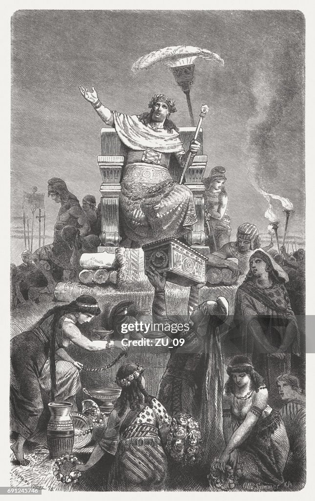 Croesus (c.590-c.541 BC) on the Funeral Pyre, wood engraving, published 1880