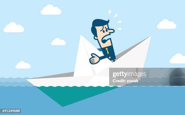 paper boat sinks in water - paper ship stock illustrations