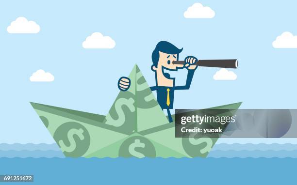 man in dollar boat - origami boat stock illustrations