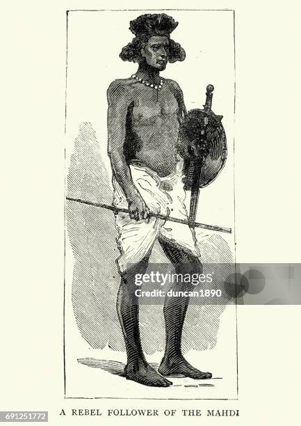 mahdist war - rebel mahdi soldier - militant groups stock illustrations