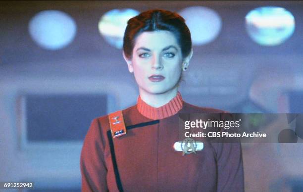 Kirstie Alley as Lieutenant Saavik in the movie, "Star Trek II: The Wrath of Khan." Release date, June 4, 1982. Image is a screen grab.