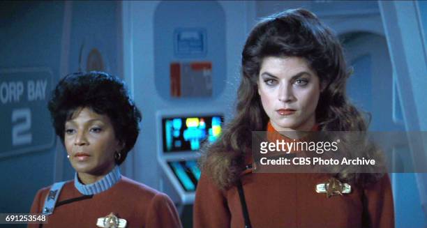 From left: Nichelle Nichols as Commander Uhura and Kirstie Alley as Lieutenant Saavik in the movie, "Star Trek II: The Wrath of Khan." Release date,...