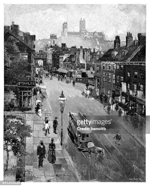 lincoln high street england - lincoln lincolnshire stock illustrations