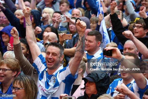 Huddersfield Town fans on May 30, 2017 in Huddersfield, England.