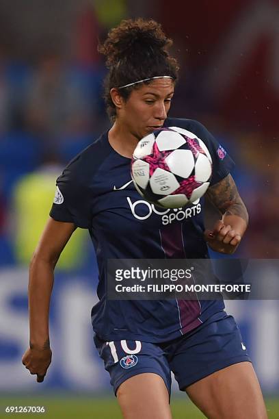 Paris Saint-Germain's Brazilian striker Cristiane controls the ball during the UEFA Women's Champions League final football match between Lyon and...