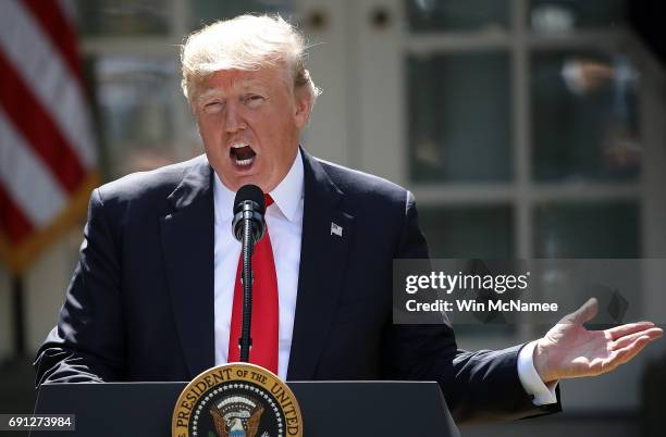 President Donald Trump announces his decision for the United States to pull out of the Paris climate agreement in the Rose Garden at the White House...