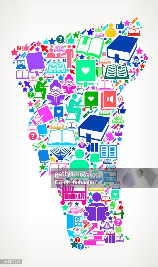 Vermont Reading Books and Education Vector Icons Background