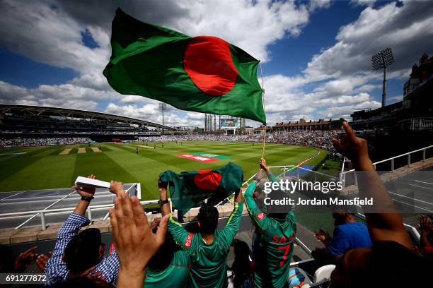 Bangladesh fans wave a flag during the ICC Champions Trophy match between England and Bangladesh at The Kia Oval on June 1, 2017 in London, England.