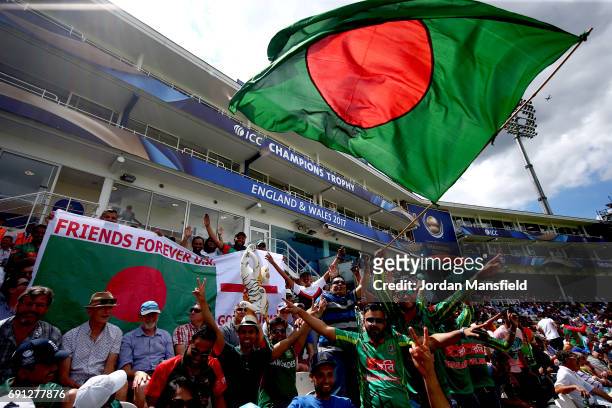 Bangladesh fans wave a flag during the ICC Champions Trophy match between England and Bangladesh at The Kia Oval on June 1, 2017 in London, England.