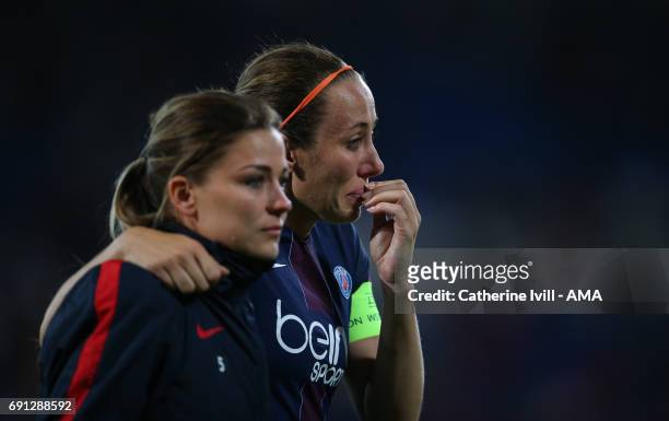 Tearful Sabrina Delannoy of PSG during the UEFA Women's Champions League Final match between Lyon and Paris Saint Germain at Cardiff City Stadium on...
