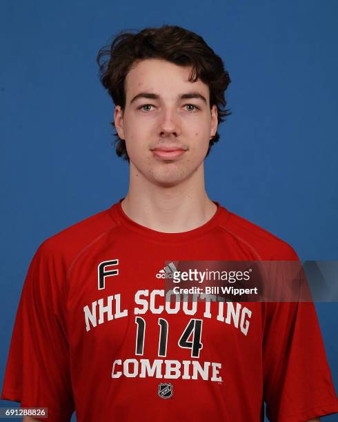 Filip Chytil poses for a headshot at the NHL Combine at HarborCenter on June 1, 2017 in Buffalo, New York.