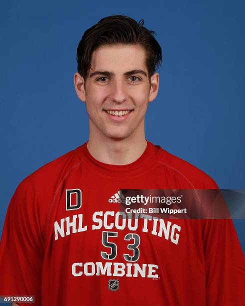 Nicolas Hague poses for a headshot at the NHL Combine at HarborCenter on June 1, 2017 in Buffalo, New York.