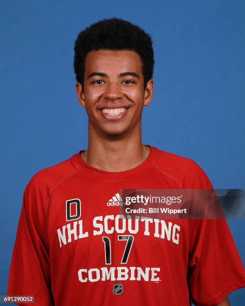 Pierre-Olivier Joseph poses for a headshot at the NHL Combine at HarborCenter on June 1, 2017 in Buffalo, New York.