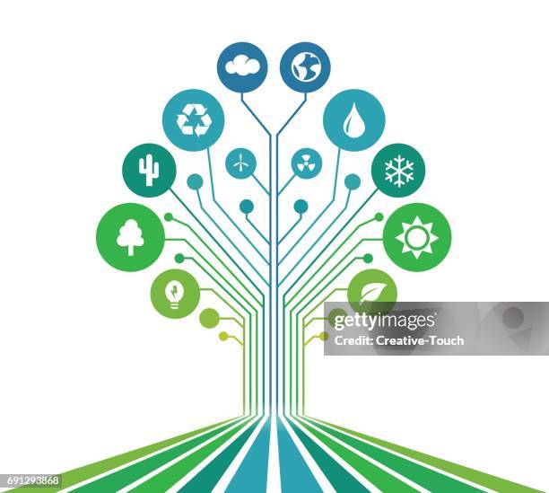 technologic  lines - green - digital tree stock illustrations