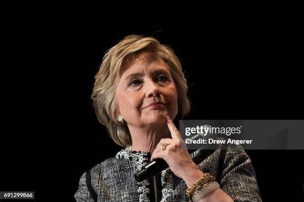 Former U.S. Secretary of State and 2016 presidential candidate Hillary Clinton pauses while speaking during BookExpo 2017 at the Jacob K. Javits...