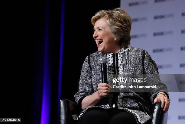 Former US Secretary of State Hillary Rodham Clinton speaks during BookExpo 2017 at the Jacob K. Javits Convention Center on June 1, 2017 in New York...