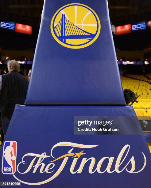 View of the 2017 NBA finals logo before the game between the Golden State Warriors and the Cleveland Cavaliers in Game One of the 2017 NBA Finals on...