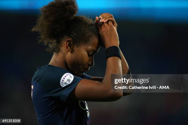 Dejected Laura Georges of PSG during the UEFA Women's Champions League Final match between Lyon and Paris Saint Germain at Cardiff City Stadium on...