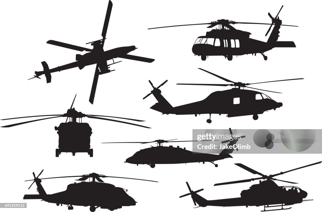Militaire helikopter silhouetten