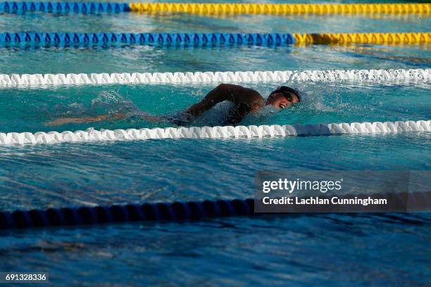 Katie Ledecky swims in the 1500m freestyle during Day 1 of the 2017 Arena Pro Swim Series Santa Clara at George F. Haines International Swim Center...