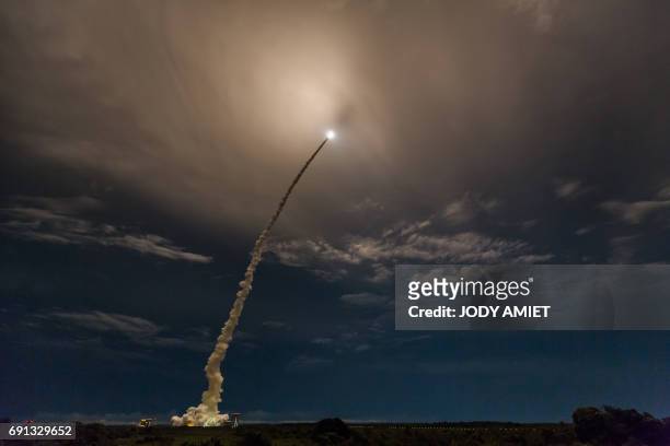 An Ariane 5 rocket lifts off from the French Guiana Space Center with two satellites onboard ViaSat-2, built by Boeing Satellite Systems for the...