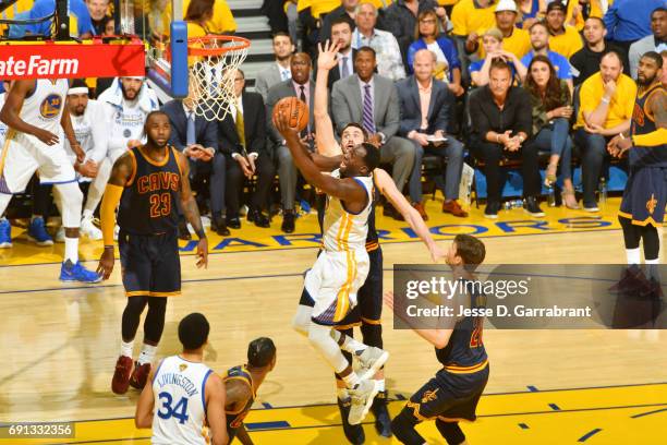 Draymond Green of the Golden State Warriors goes up for a shot against the Cleveland Cavaliers in Game One of the 2017 NBA Finals on June 1, 2017 at...